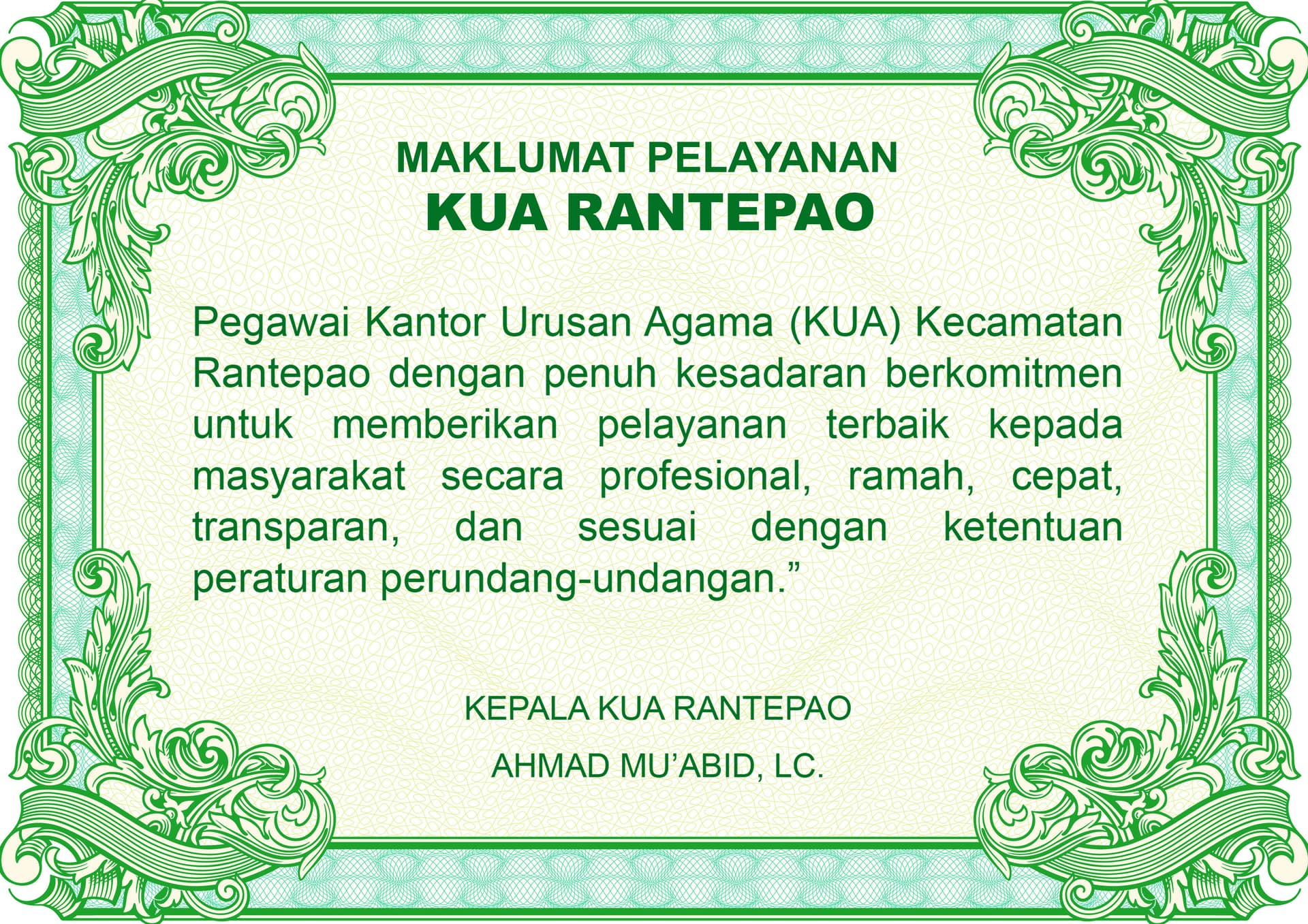 Maklumat Pelayanan KUA Rantepao